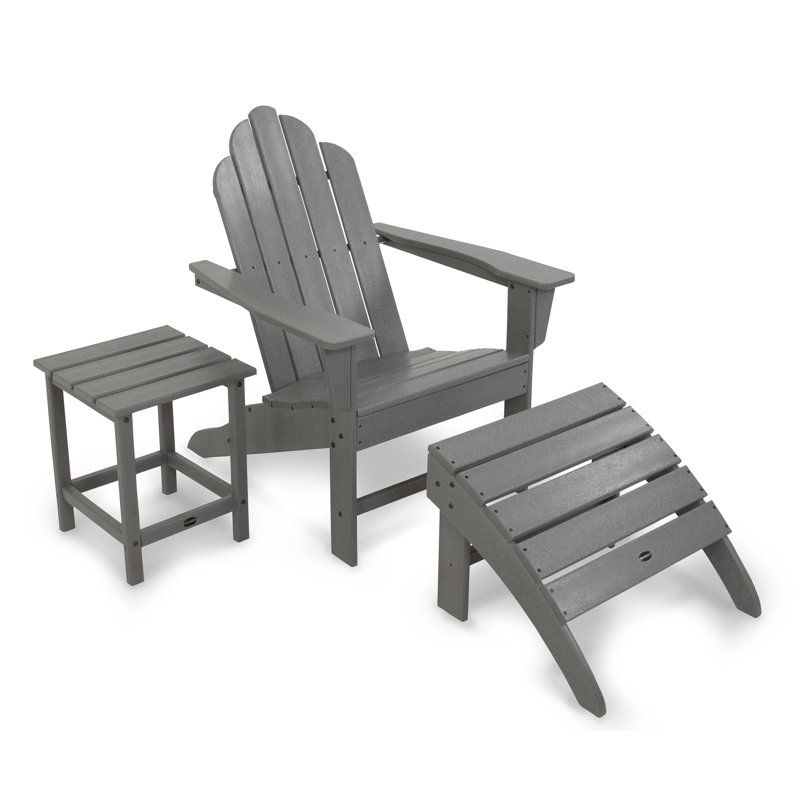 POLYWOOD Long Island Adirondack 3-Piece Set, Slate Gray