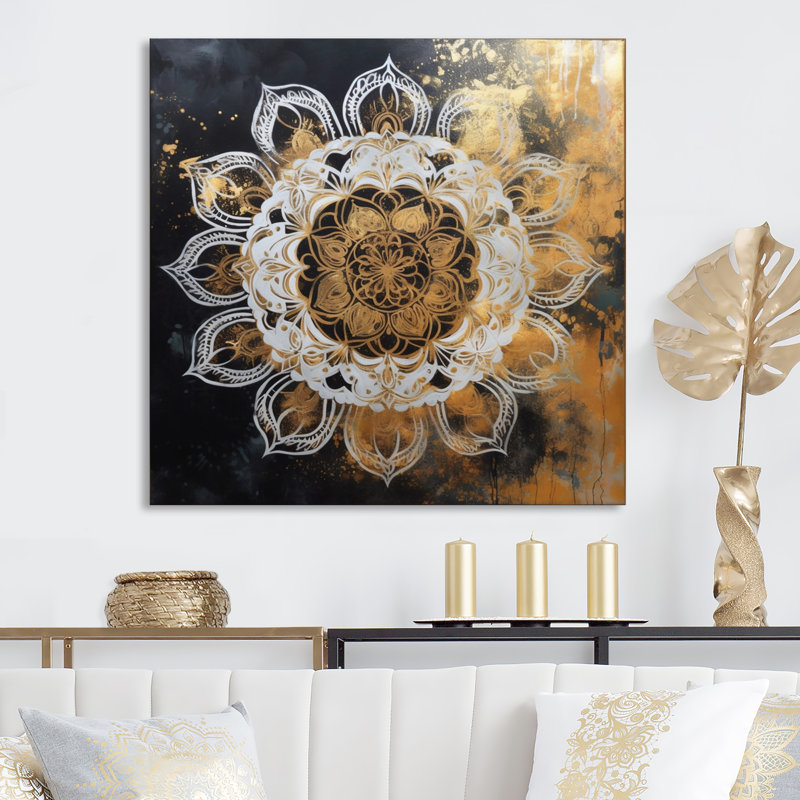 Kelee blanc et or Mandala III, H 36 po x l 36 po x P 1 po