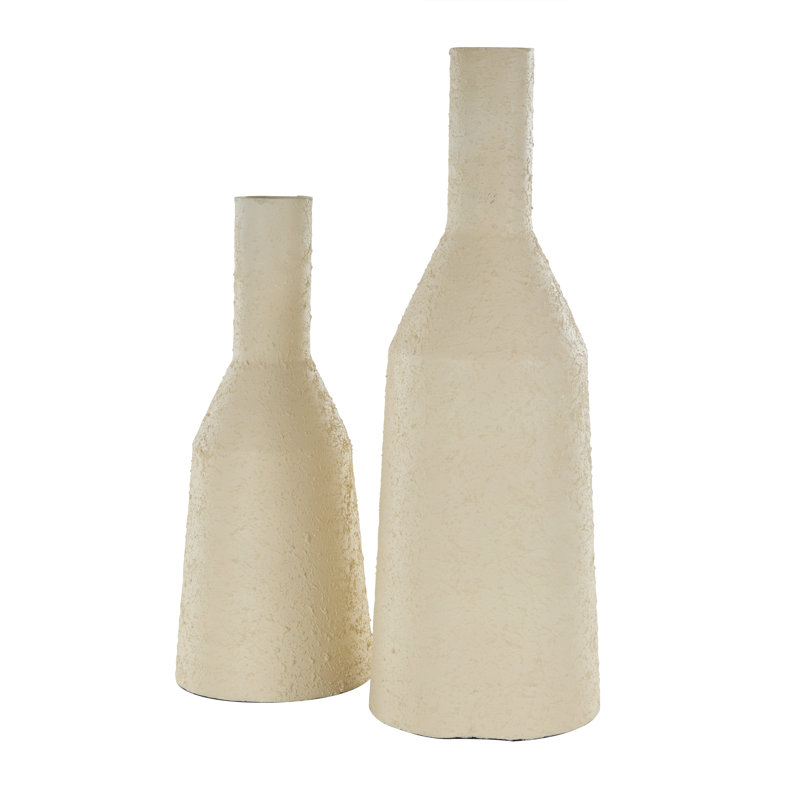 Triniyah Metal Fluted Distressed Textured Decorative Cream Vase Set
