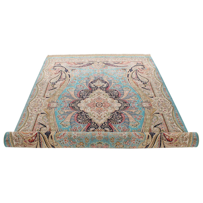 Tapis turc bleu et ivoire 5 x 8
