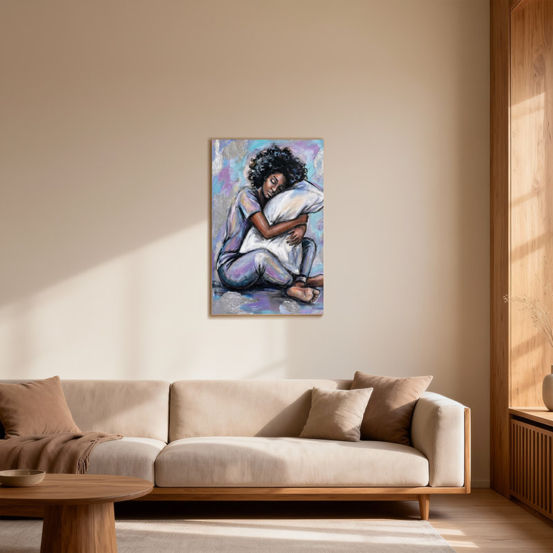 Illustration abstraite d'une femme qui rêve, H 40 po x l 28 po