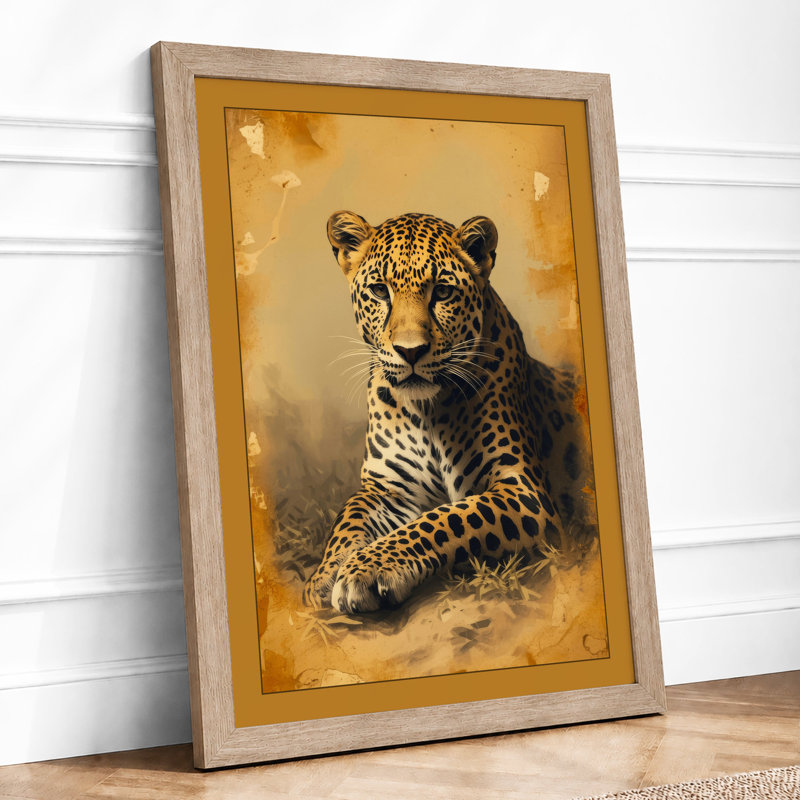 Golden Leopard Rustic - Framed Print, A1 - 84.1 x 59.4 cm, Oak