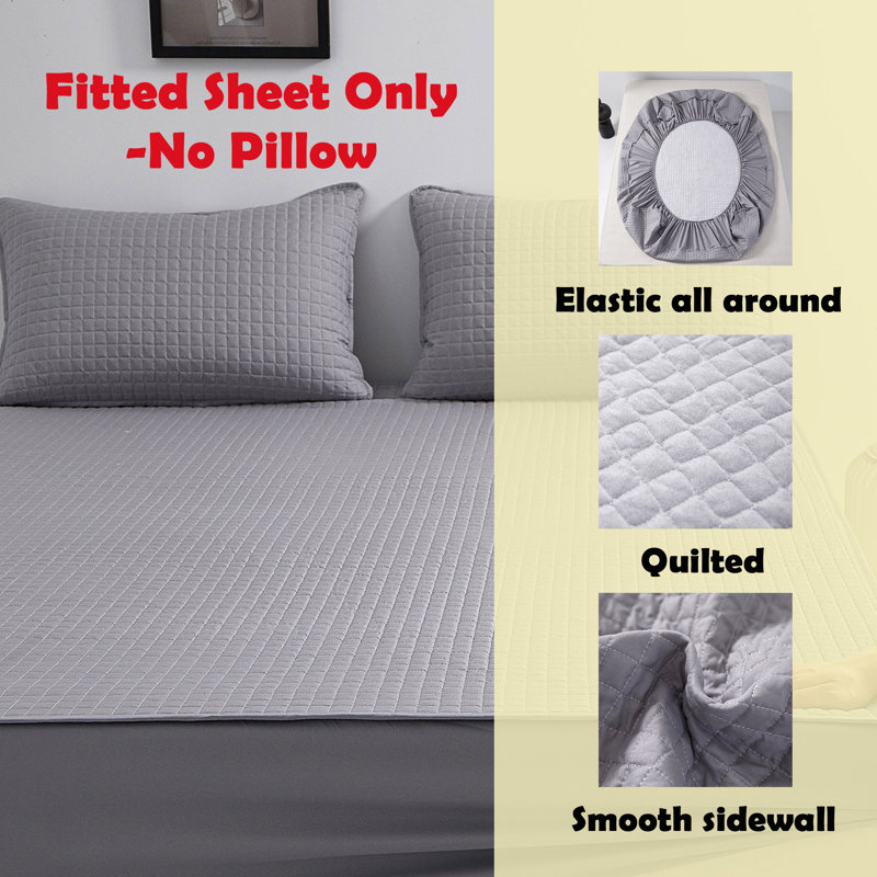 Quilted Fitted Sheet - Gray - 198×203Cm, King Fitted Sheet, Gray