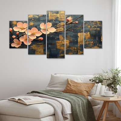 Fleur de cerisier orange et jaune - Ensemble de décorations murales cerisier en fleurs