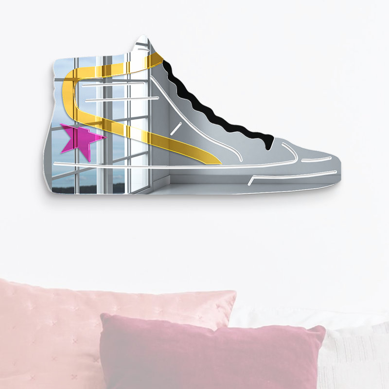 Cool Sneaker Acrylic Mirror Wall Decor, Yellow/Pink