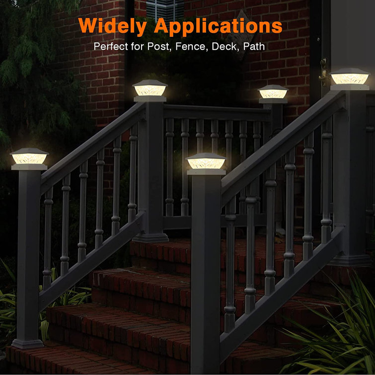 Solar Powered Outdoor Garden LED Post Deck Cap Square Fence Lights (for 5x5 PVC Vinyl Wood Posts Only) (White Set of 4) - 2
