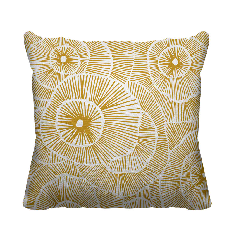 Coussin intérieur / extérieur Abstract Floral Burst, L 19 po x H 19 po, Jaune