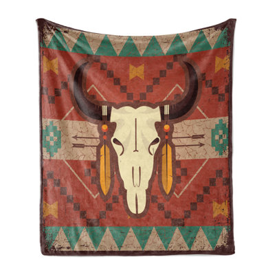 Ambesonne Longhorn Fleece Throw Blanket Bull Head Multicolor