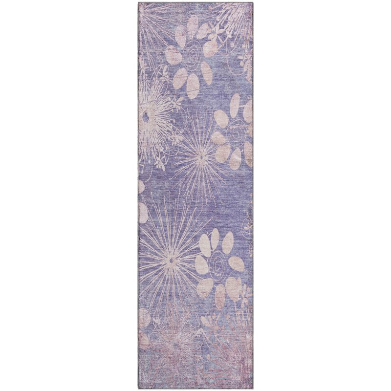Tapis floral lavable à la machine de qualité supérieure Mayfield AMF2225, Violet, Tapis de couloir 2 pi 3 po x 7 pi 6 po