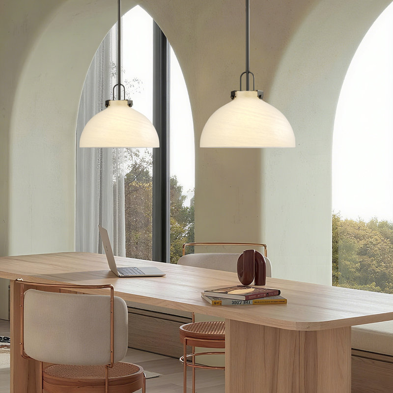 Luminaire suspendu en forme de dôme à 1 lumière de 12 po à 1 lumière pour îlot de cuisine. Verre nuage., Gris espace