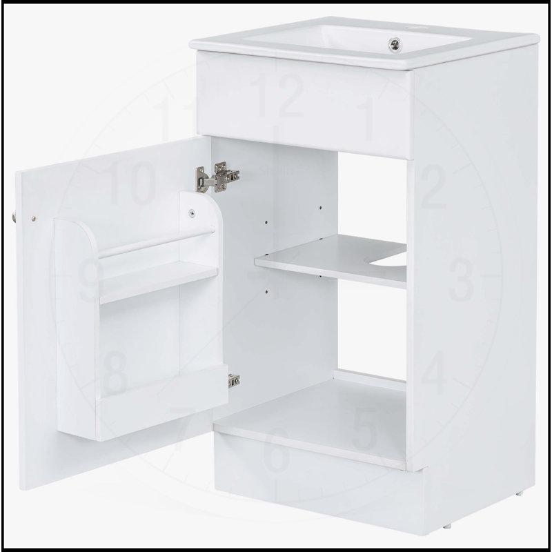 Meuble-lavabo de 18 po avec lavabo, tablette de porte et tablette intérieure réglable pour un rangement efficace, Blanc
