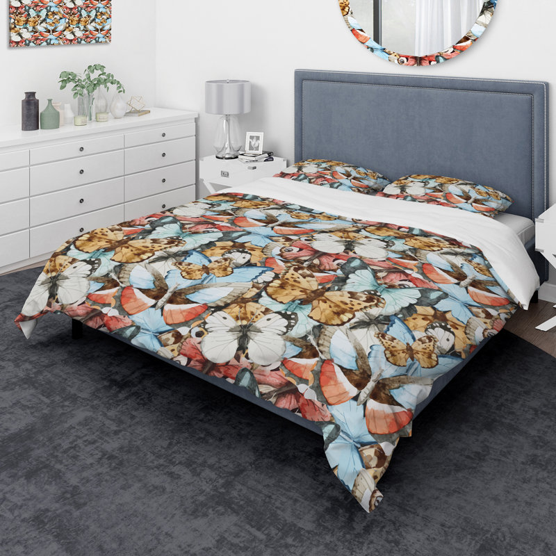 Ensemble de housse de couette papillon designart, Housse de couette très grand + 2 taies décoratives