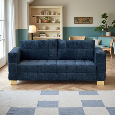 FX-P54-BK2 (SOFA YF0251-23)Contemporary Black Chenille Couch, Deep-Seat 3-Person Sofa With Wide Armrests & Block Legs Soft Upholstered Sofa For Livin by Wrought Studio