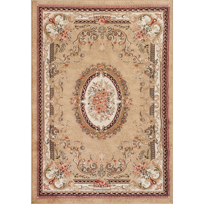 Beige oriental Tapis décoratif, Rectangle 3 pi 6 po x 4 pi 9 po