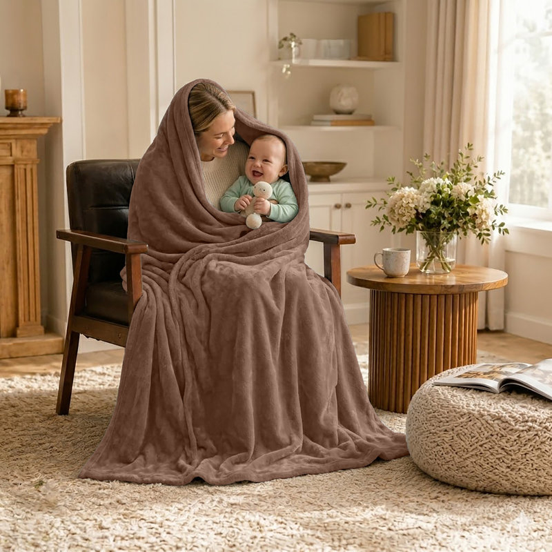 Ultra-Soft Fleece Blanket - Plush Warm Bed & Sofa Throw for All-Season Comfort, Super King (230cm x 270cm), Camel