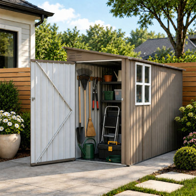4x9 Metal Outdoor Storage Shed Tool House with Lockable Door & Window for Garden Backyard Patio Olive Grey