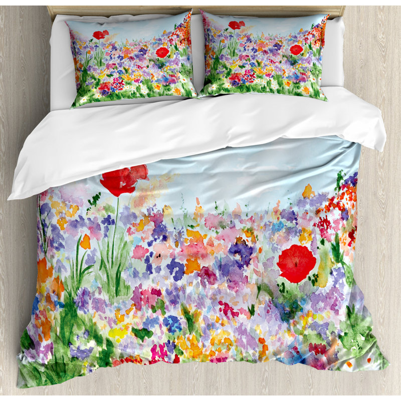 Cottage Americana Polyester Floral Duvet Cover, King Duvet Cover + 2 Shams