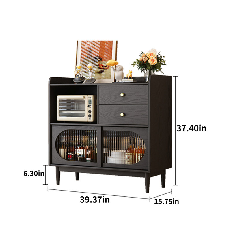 Armoire d'appoint en bois massif, Noir rétro, H 37,4 po x l 39,37 po x P 15,75 po