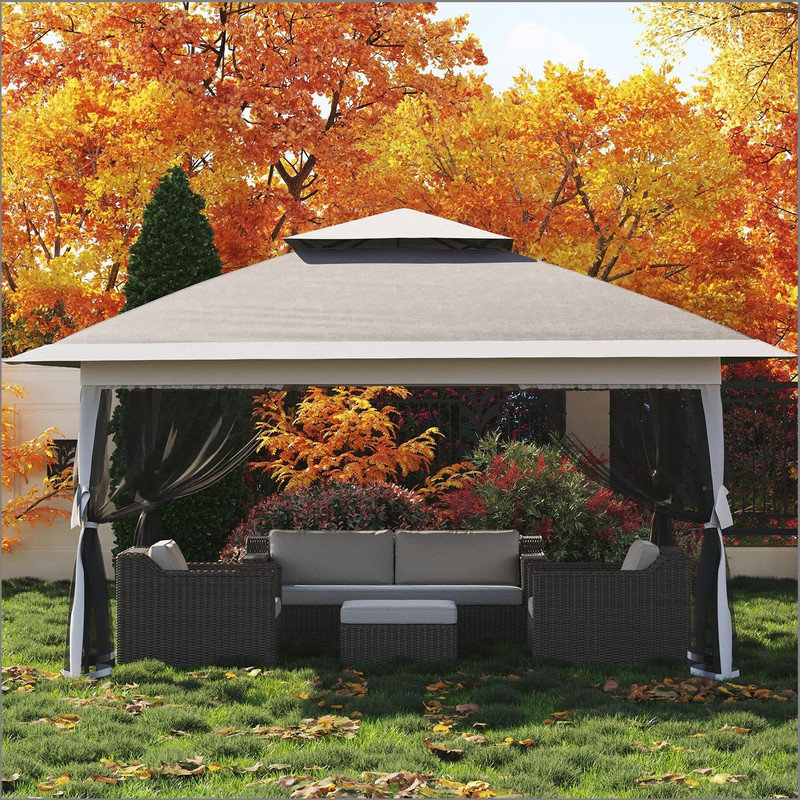 Canopy Tent 12x12Ft Outdoor Canopy Tent with Mosquito Netting, Double Roof Instant Patio Shelter Pop-Up Party Pavilion for Outside Garden, Backyard, Lawn