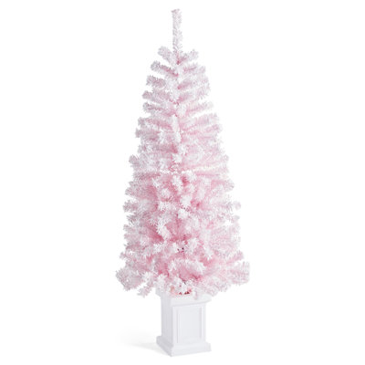Abraham Pre-Lit Flocked Pink Christmas Tree