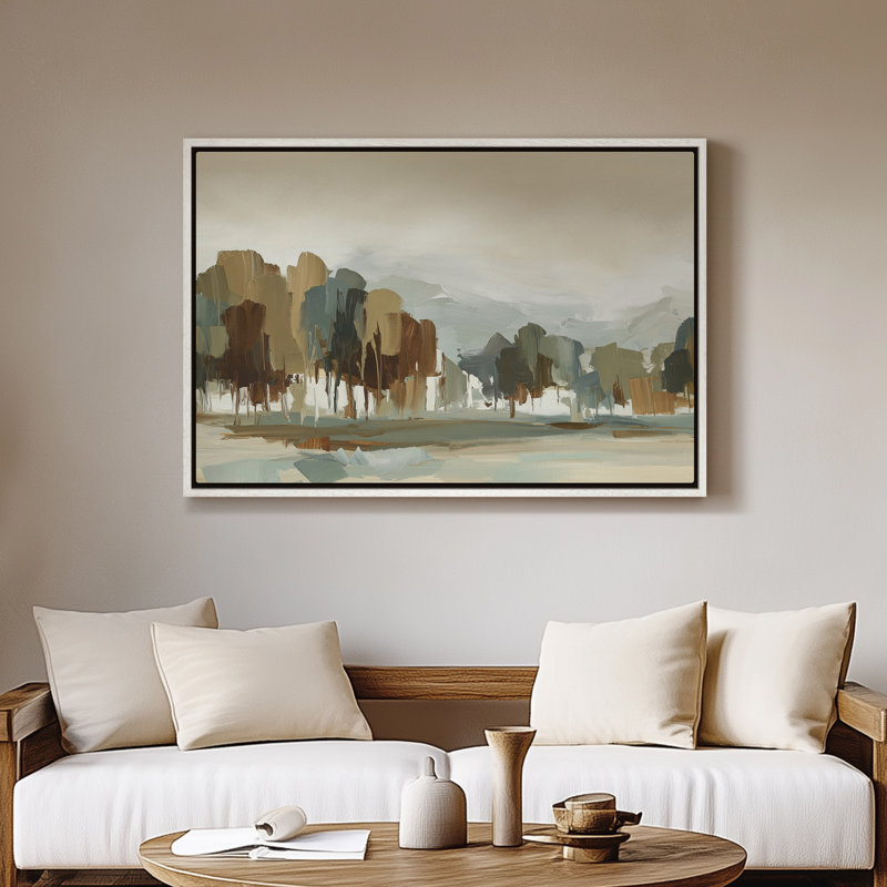 Art mural encadré sur toile - Arbres abstraits neutres et paysage - 16 po x 24 po, 24 po x 36 po, H 16 po x l 24 po, Blanc