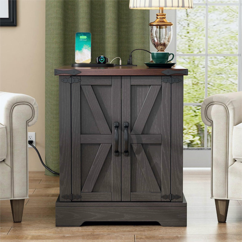 Table de chevet avec tablette réglable Farmhouse, Gris