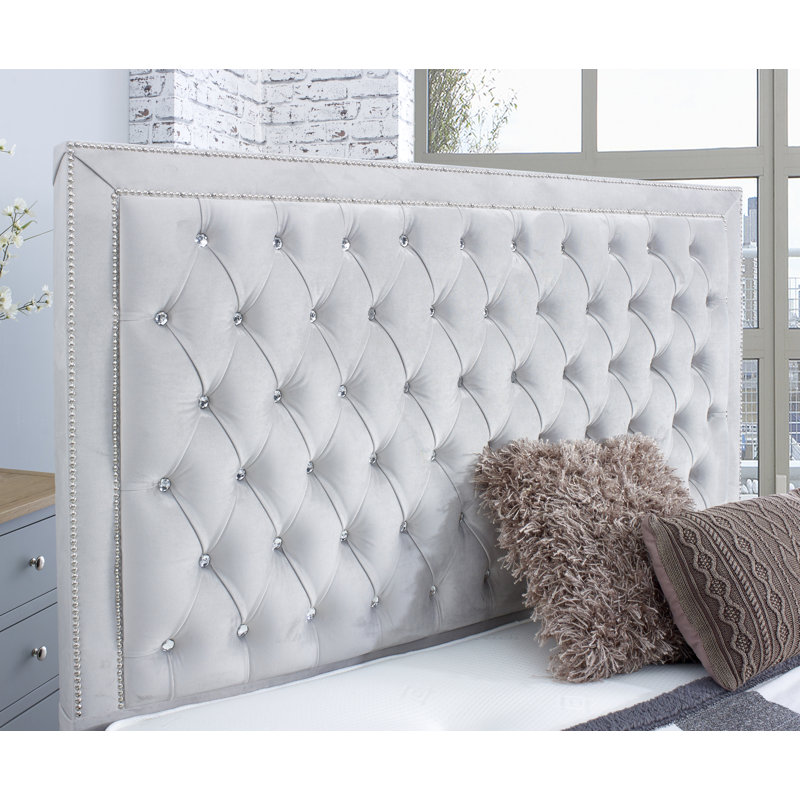 Joseline Upholstered Velvet Sleigh Bed, Double (4'6), Silver