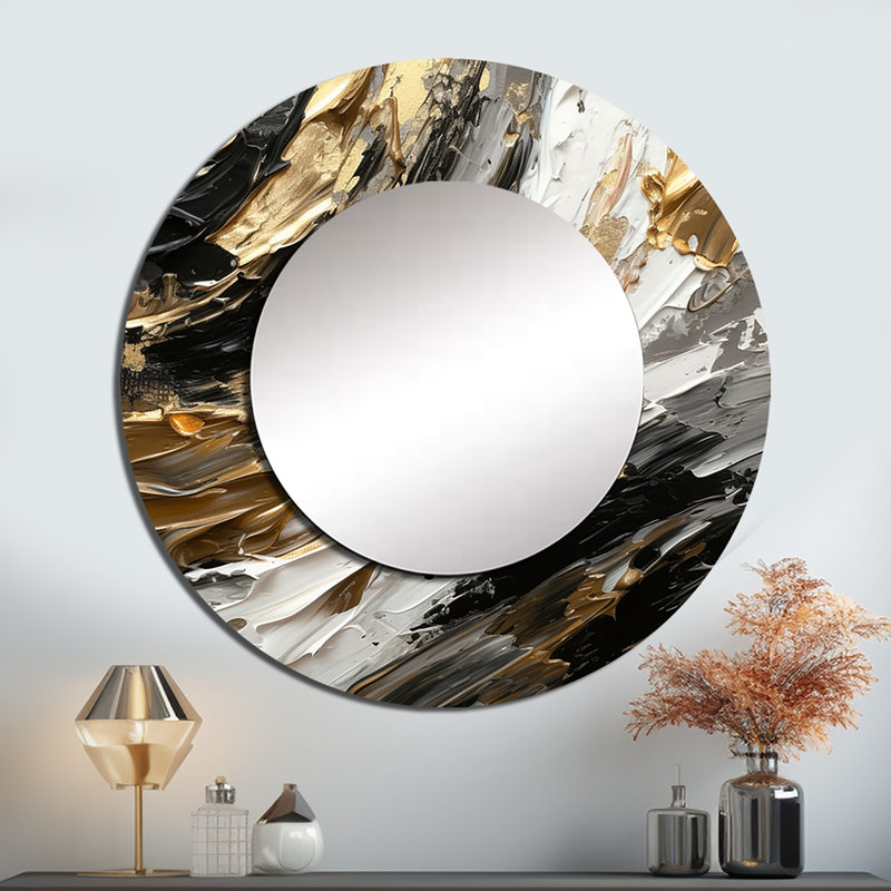 Jashyra Mystery Awakening VIII - miroir mural décoratif abstrait, miroir rond moderne, impression d'art en métal