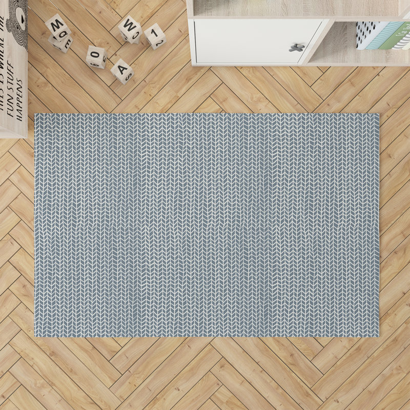 Chevron Feather Chimi Kids Play Mat, Blue, Rectangle 36" x 60"
