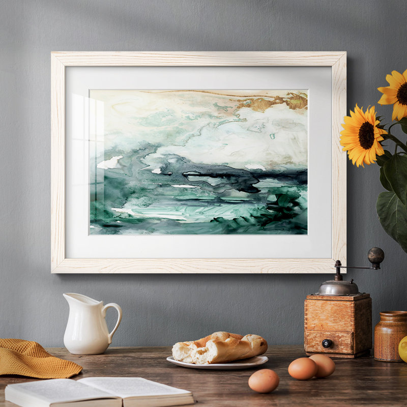 Écoulement de l'écume de mer I, H 22 po x l 32 po, Cadre blanc