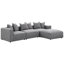 Fauteuil d'angle gris - idéal pour les espaces de vie dans les habitations, conception modulaire et polyvalente, siège et dossier serrés avec des détails décoratifs soudés, surface en duvet confortable, prise des pieds