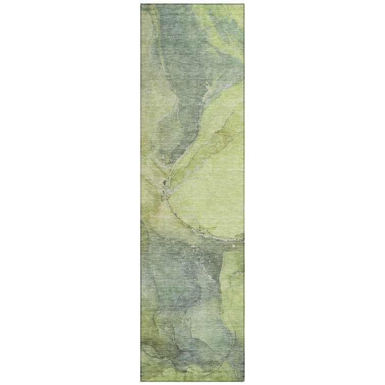 Machine Washable Indoor/Outdoor Xhevrie Green Rug