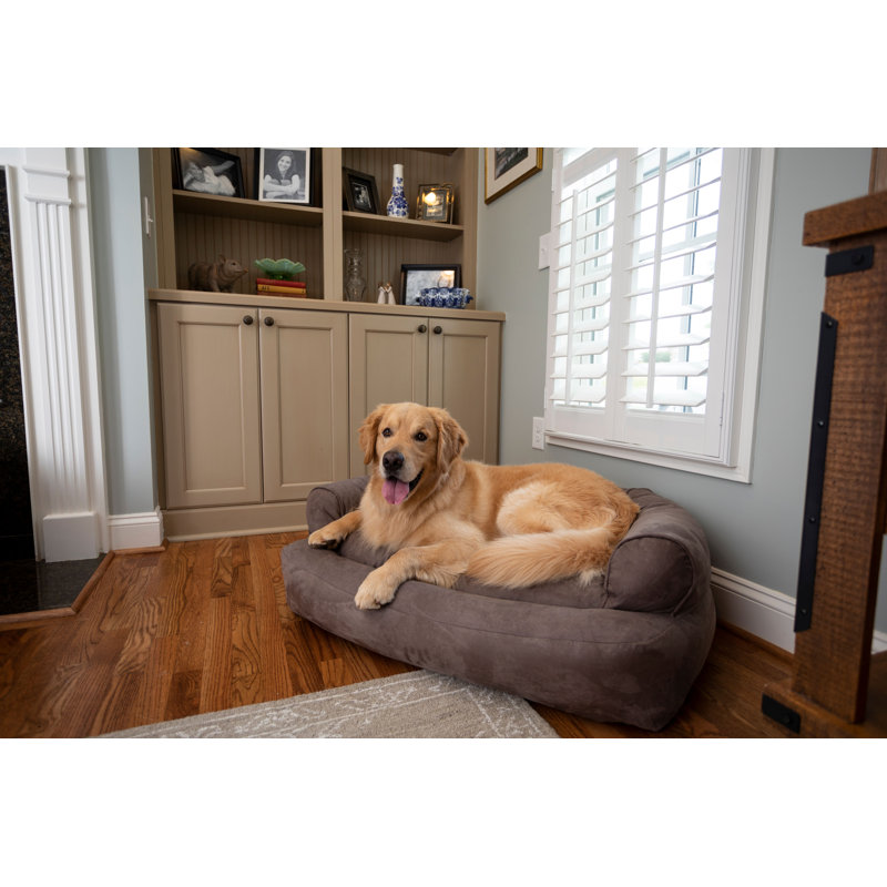 Snoozer Luxury Microsuede Overstuffed Bolster Dog Sofa, Extra Large (36" W x 54" D x 13" H), Dark Chocolate