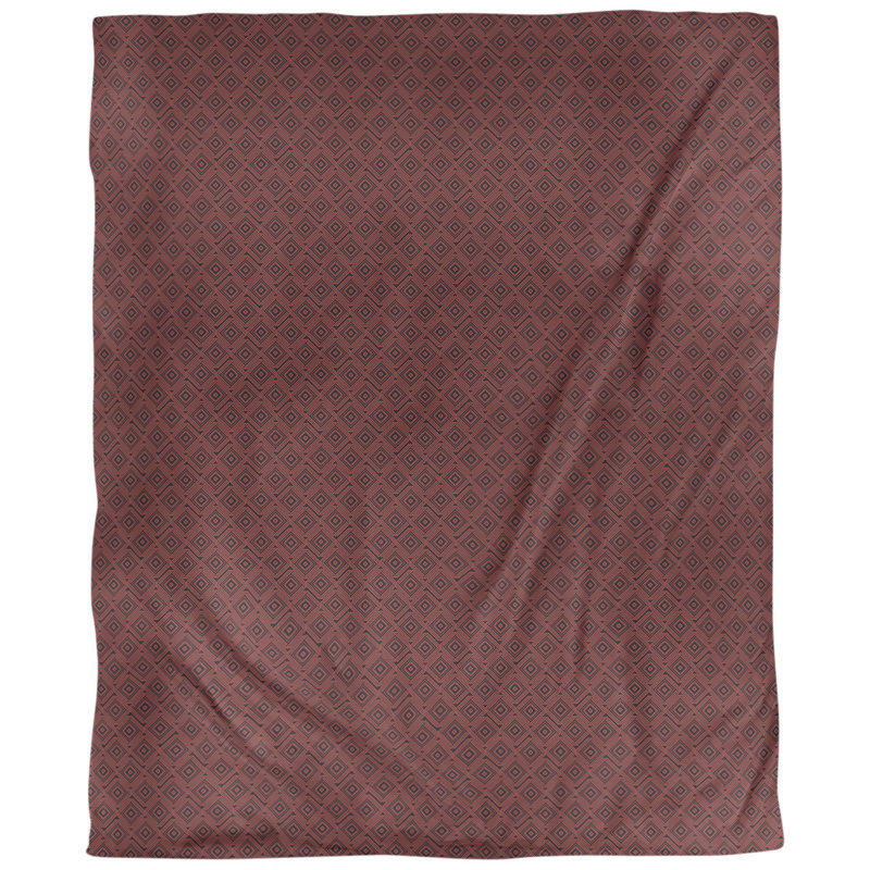Tissu de labyrinthe carré, Noir / Rouge, L 58 po x l 36 po, Faux lin
