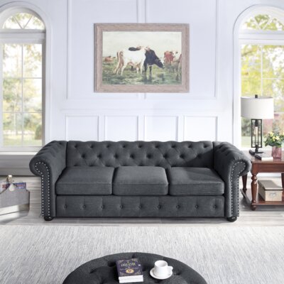 91.34"" Chenille Rolled Arm Chesterfield Sofa -  Alcott HillÂ®, 56BD1499F5A54D60B120429C98019B57