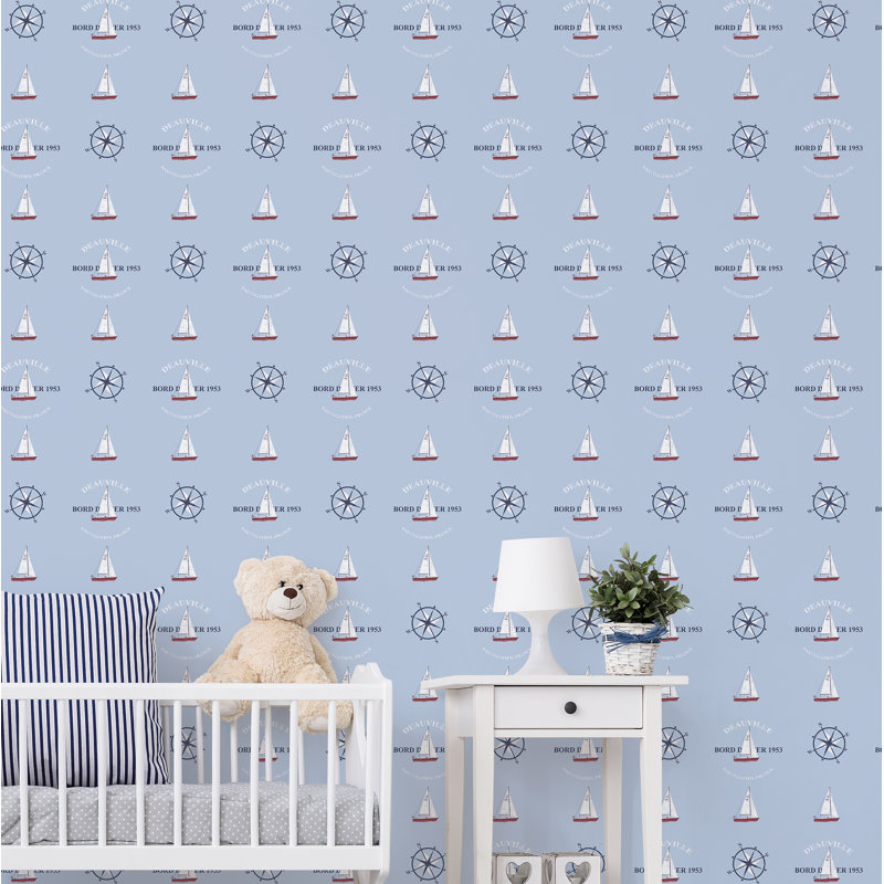 Nautical theme 10m x 53cm Matte Wallpaper Roll, Sky Blue
