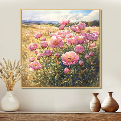 Pivoines dans le champ ensoleillé III - pivoines, art mural
