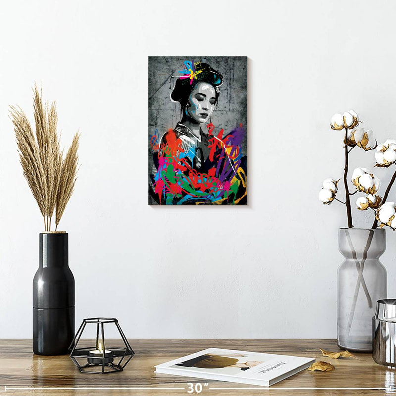 Portrait de femme grunge sur toile, H 12 po x l 8 po x P 1 po