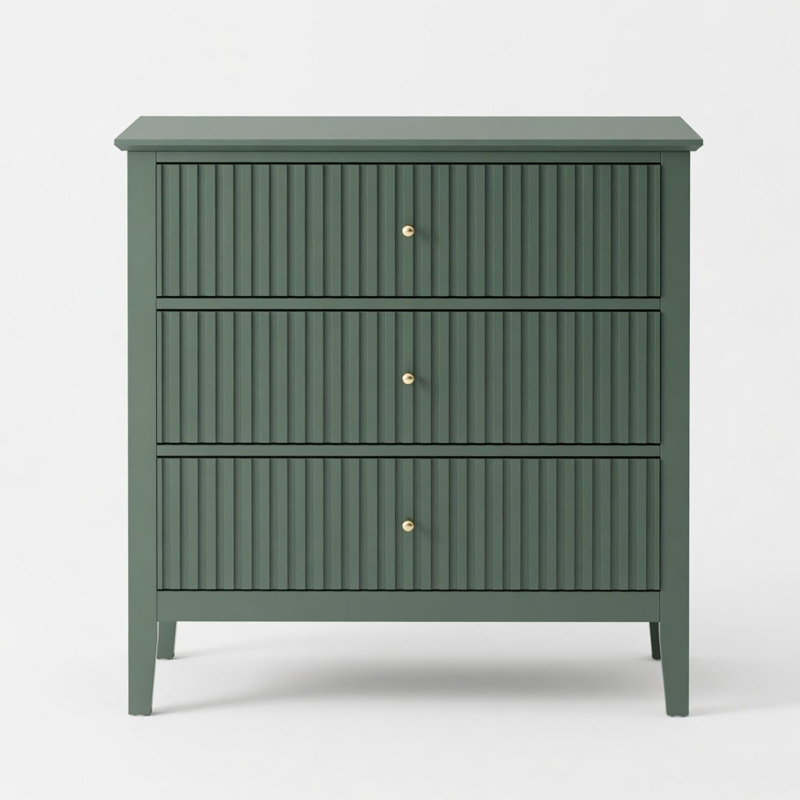 Grande table de bout moderne de 32 po à 3 tiroirs, table de chevet cannelée verte, Vert