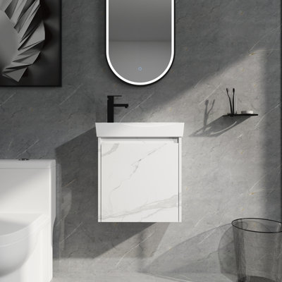 Meuble-lavabo flottant 20 po avec lavabo en céramique et portes de rangement