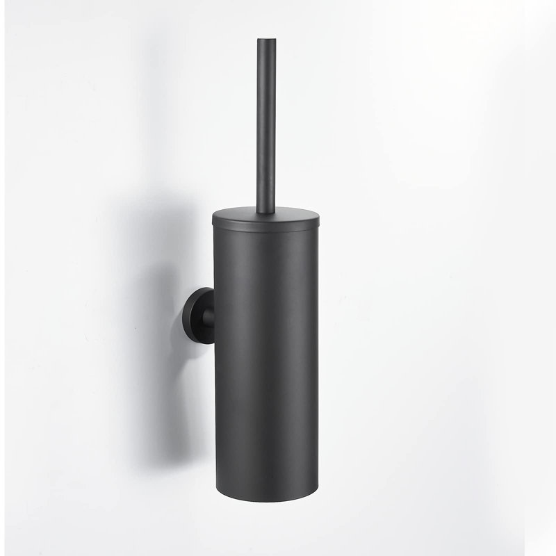 Matte Black Stainless Steel Wall-Mounted Toilet Brush and Holder
