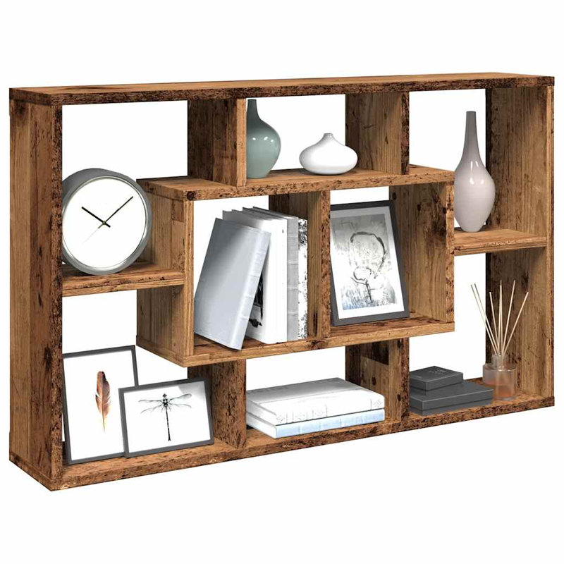 Tiffany 8 Piece Floating Shelf, Old Wood, 52.5cm H x 85cm W x 16cm D