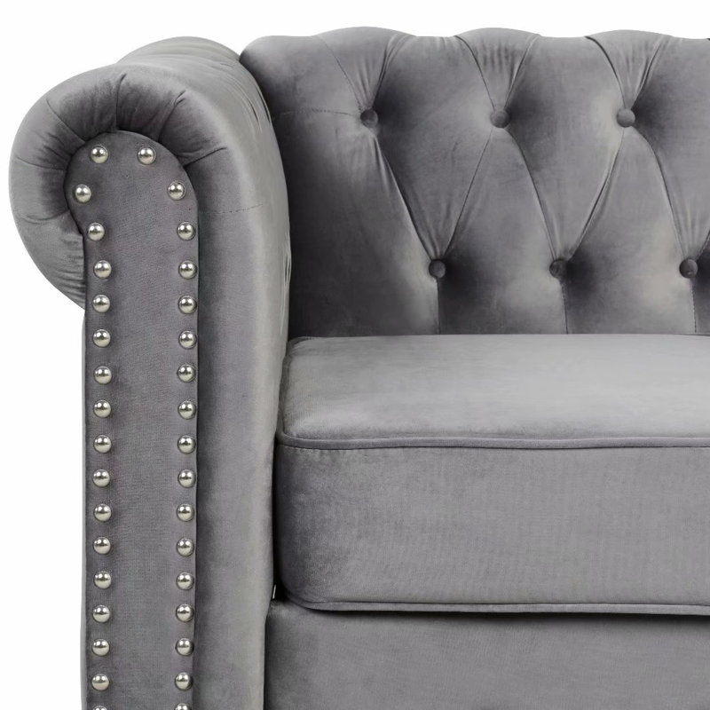 Eisner Velvet Chesterfield Chair, Gray Velvet