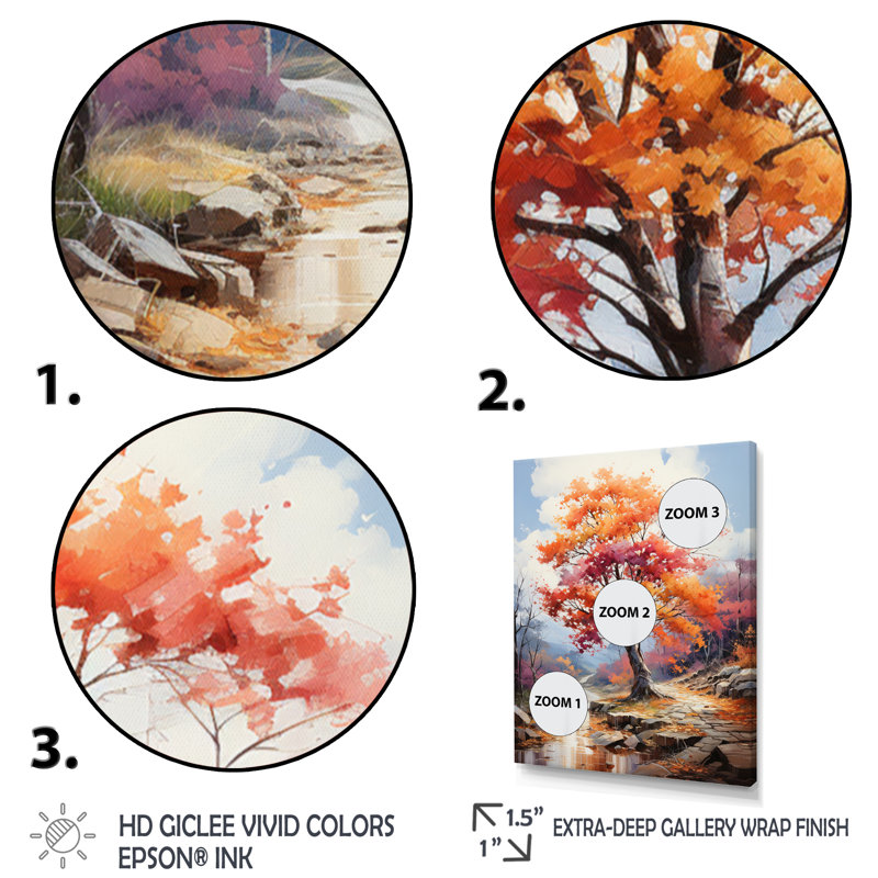 Orange Red Maple Tree Autumn Symphony " Orange Red Maple Tree Autumn Symphony ", Gold Picture Framed, 20" H x 12" W x 1" D