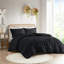Housse de couette simple / simple à pince XL en noir, revers en microfibre, 2 taies décoratives, fermeture à boutons avec attaches intérieures