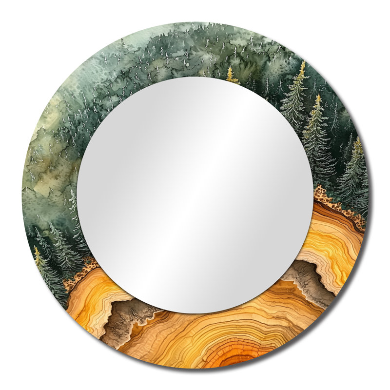 Été forêt de pins sur la glissade en bois I - Art mural miroir traditionnel - imprimé sur métal, 23 po x 23 po