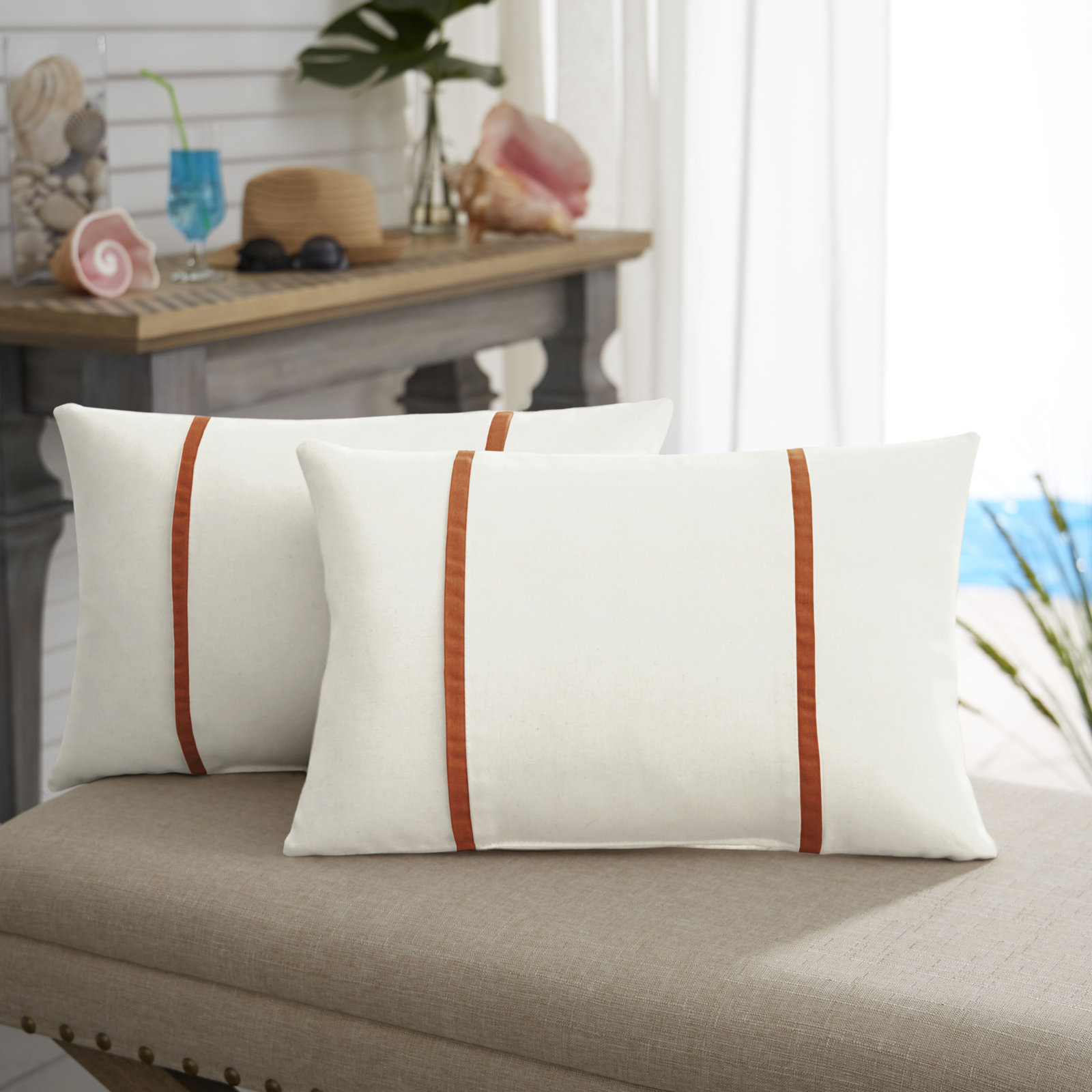 Furston Lumbar Throw Pillow, White/Rust, 13" x 20"