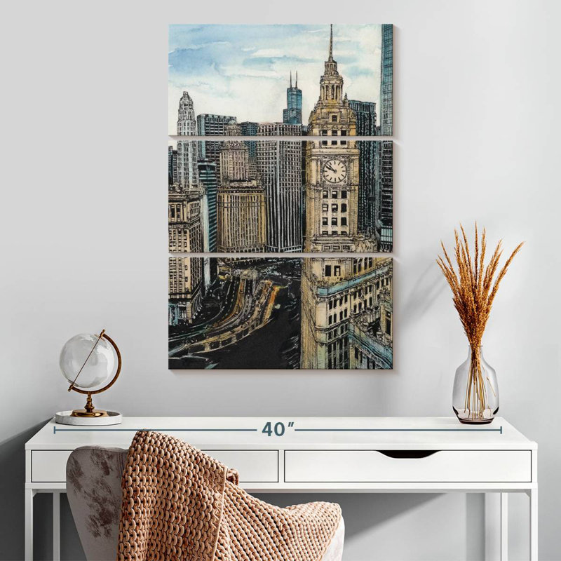 Paysage urbain américain Sireci - Chicago, H 32 po x l 20 po
