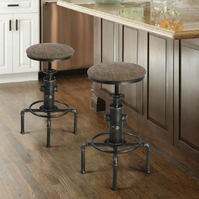Ensemble de 2, tabouret de bar industriel rétro en similicuir