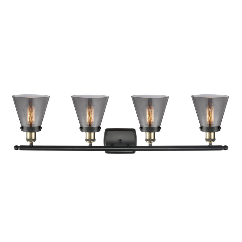 Éclairage pour meuble-lavabo 4 lumières 36 po Ballston Urban Cone, DEL, Plaqué couleur fumée, Laiton antique noir